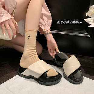 2026新款羊皮厚底凉鞋女夏季外穿后空露趾防水台松糕底百搭舒适