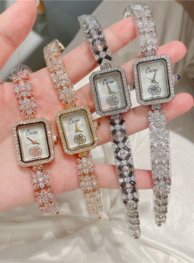 小香气质轻奢手表女山茶花贝壳面设计精致锆石方形手链表 A172