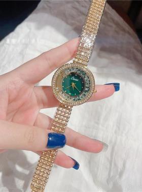 法式小金表轻奢小众绿镶钻女士手表气质高级感名媛风石英表 A261