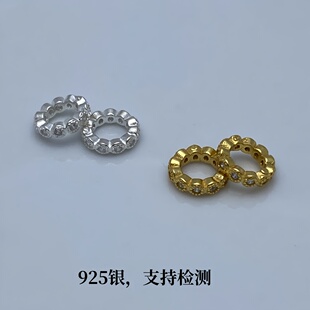 925银镶钻花环边隔珠大孔隔片配珠 diy手工串珠水晶手串项链配饰