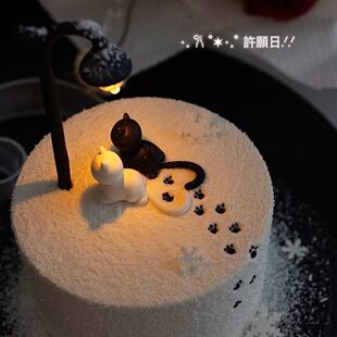 网红520情人节路灯网红软胶猫咪情侣氛围蛋糕装饰烘焙甜品摆件
