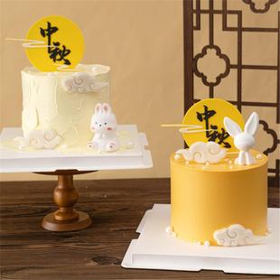 2025中秋节蛋糕装饰插件软胶月亮祥云圆牌网红发光兔子灯玉兔摆件