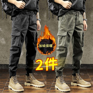 美式工装裤男士修身秋冬季潮牌雅痞战术军事风加绒休闲束脚长裤子