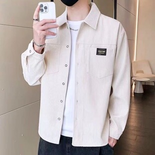 复古工装 衬衫 外套男士 灯芯绒长袖 中青年宽松痞帅夹克潮 春秋季 美式