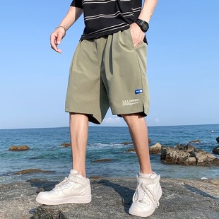 冰丝薄款 衩百搭五分裤 短裤 网红潮牌宽松大裤 速干开叉沙滩男裤 夏季