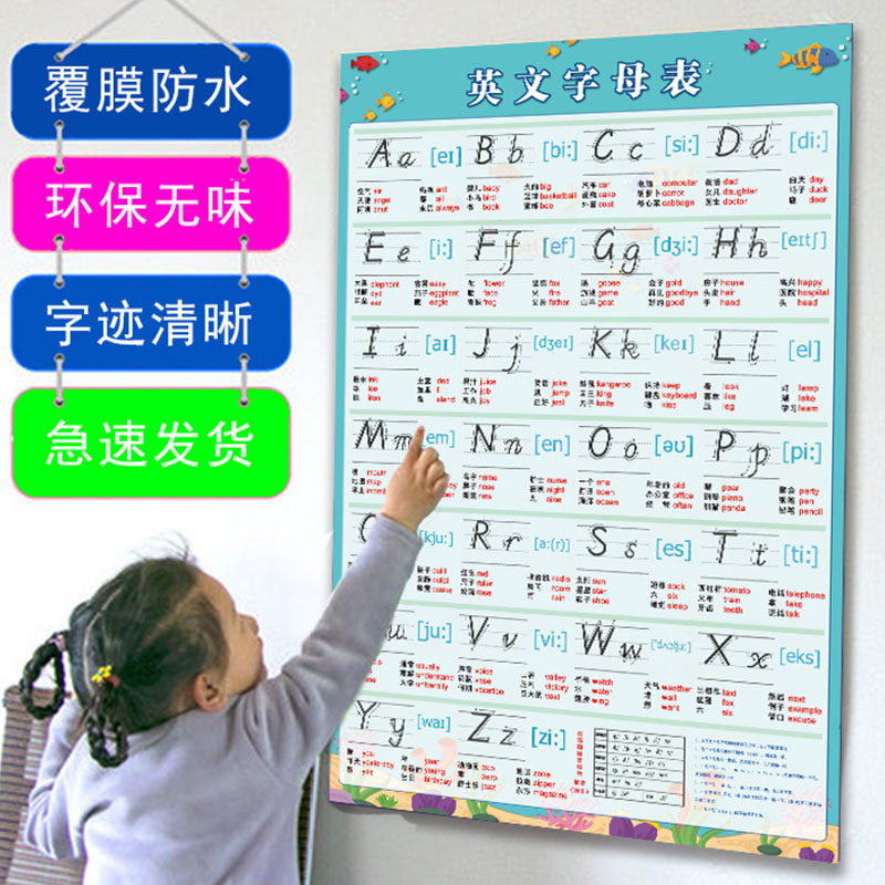 26个英文字母表墙贴英语图表神