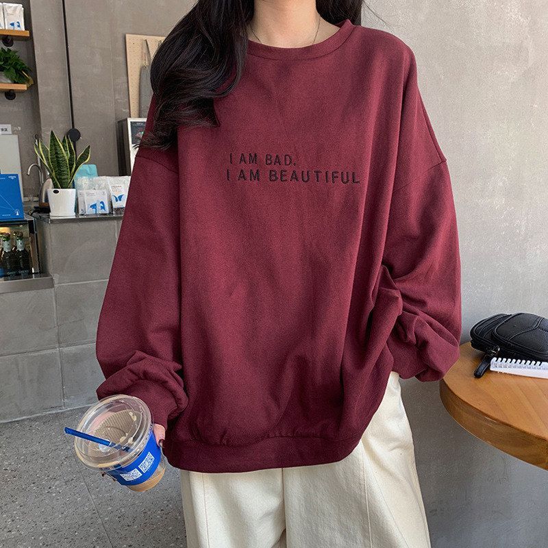 新款秋季韩版港风简约字母上衣宽松薄款长袖卫衣女装
