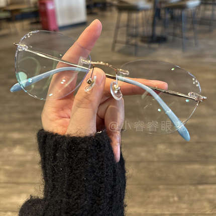 纯钛超轻无边框近视眼镜女可配度数高级感清冷纯欲防蓝光眼镜框架