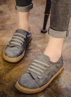 2020春秋新款休闲布鞋一脚蹬平底豆豆鞋套脚舒适懒人鞋大码女鞋41