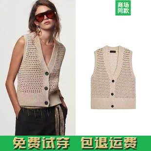 女装 6771125 新款 针织背心马甲 711 镂空宽松开襟V领无袖 2025秋季