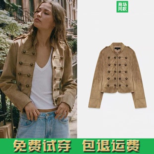 ZA家2026早秋新品女装长袖绳结扣绒面质感拿破仑夹克外套6318245