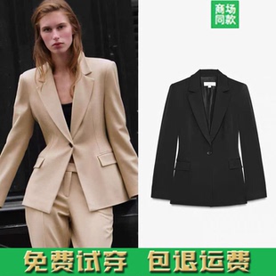 春季新款女装一粒扣带肩垫单纽扣修身西装外套职业媳妇 8530514