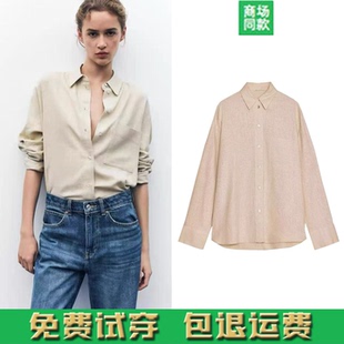 新品 8372058 女装 翻领衬衫 711 通勤百搭亚麻宽松简约长袖 2025春季