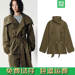 新款 腰带棉质风衣外套 女装 风宽松高级感立领长袖 8490745 工装 秋季