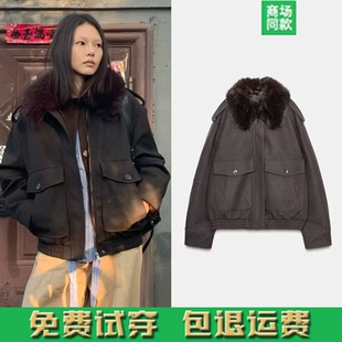 4341785 秋冬季 皮草毛领反绒皮效果可拆领口夹克外套 女装 505 新品