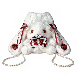 【熊屿兔】Lolita玫瑰少女兔包洛丽塔手作垂耳兔双肩包性价比超高