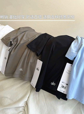 AL0瑜伽运动服26新款健身上衣圆领短袖T恤修身显瘦短款露脐打底衫