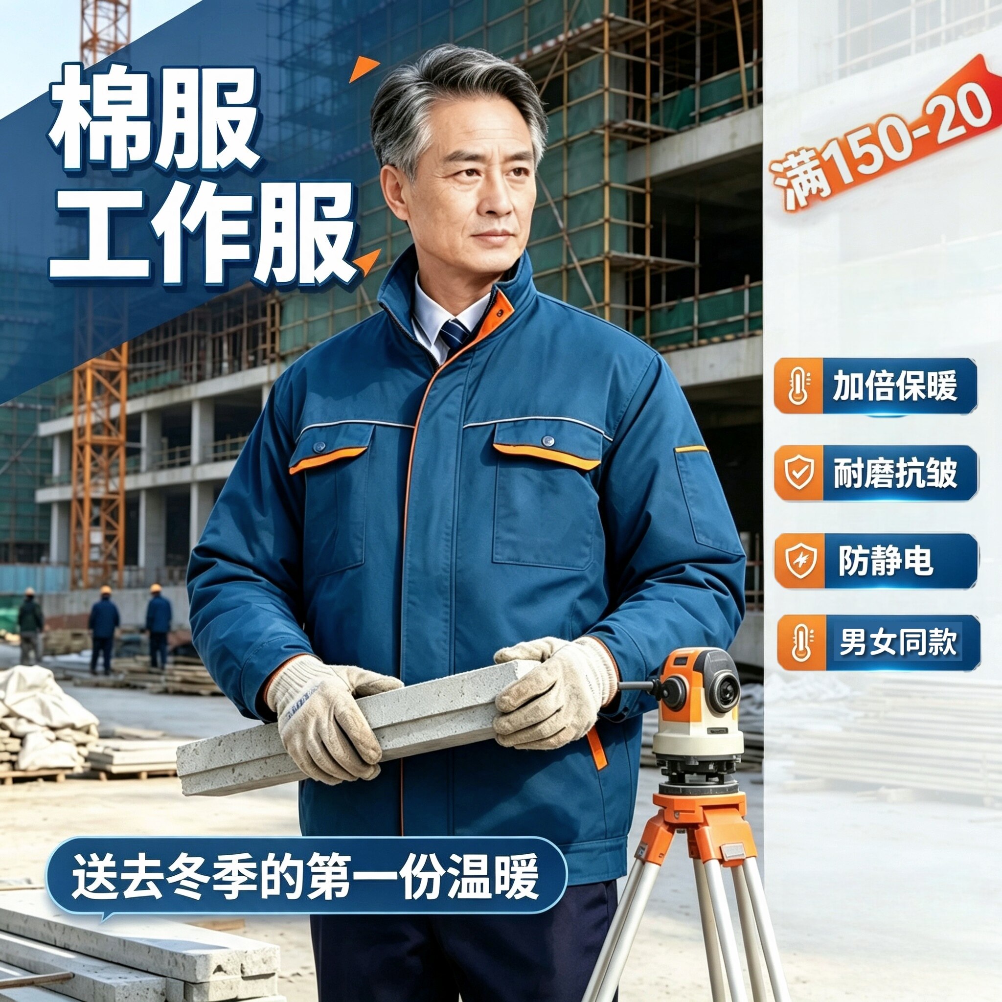 冬季棉服工作服男款保安外套保洁耐磨防寒男士劳保加绒女黑色加厚