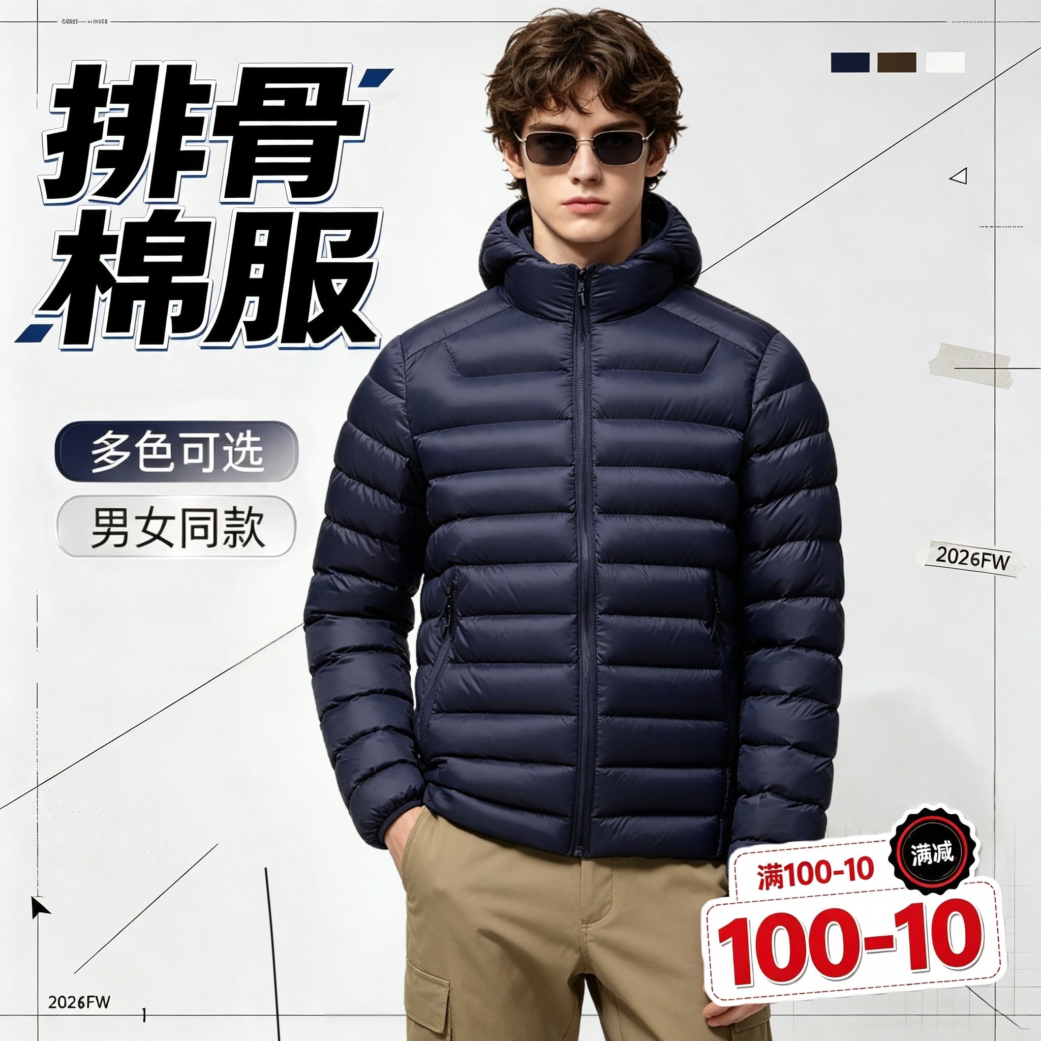 排骨棉服男款羽绒轻薄大码外套连帽立领高级感冬季男士黑色马甲新