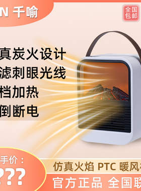 千喻QYH008仿真火焰PTC暖风机小型卧室桌面3D火焰电暖器家用取暖