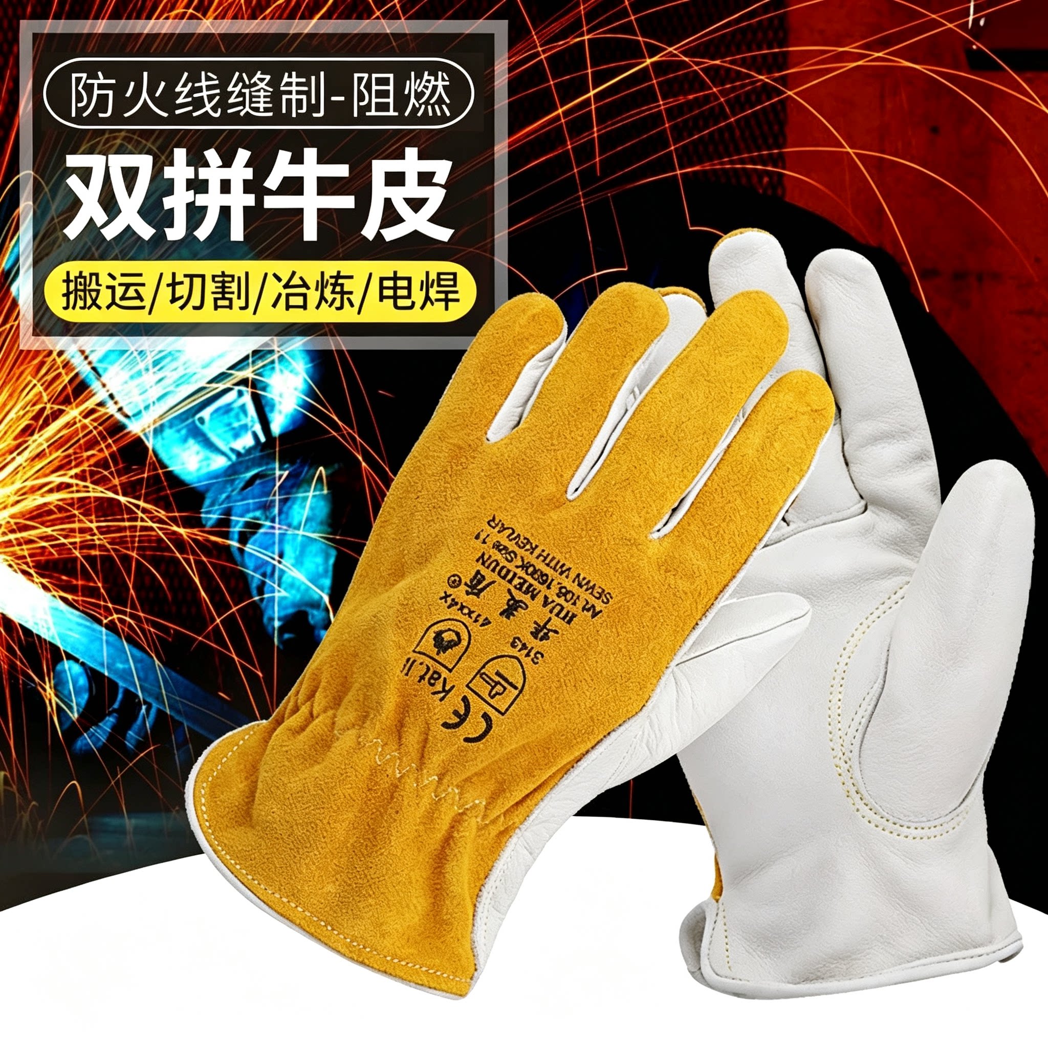 短款软牛皮手套焊工耐磨隔热劳保