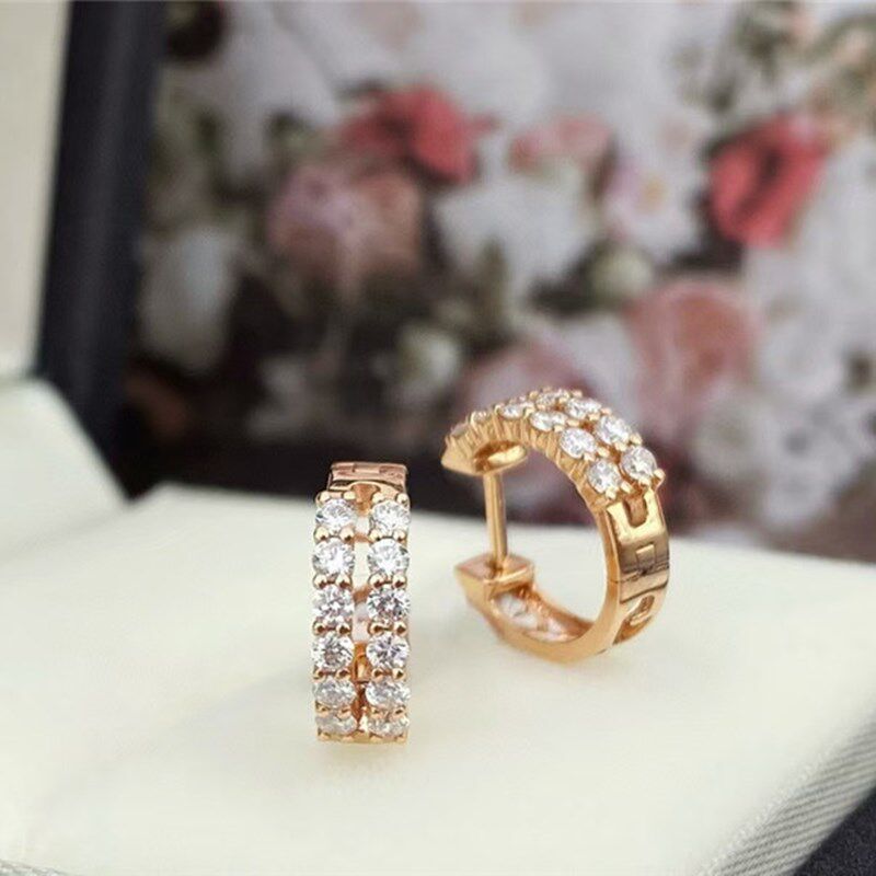 钻石耳环女正品18K白金时尚百搭玫瑰彩金真钻耳针耳钩耳坠定制