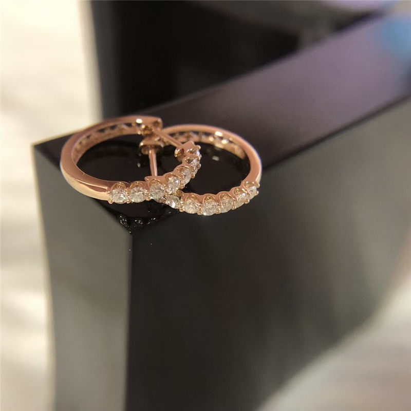 钻石耳环女正品18K白金时尚百搭玫瑰彩金真钻耳针耳钩耳坠定制