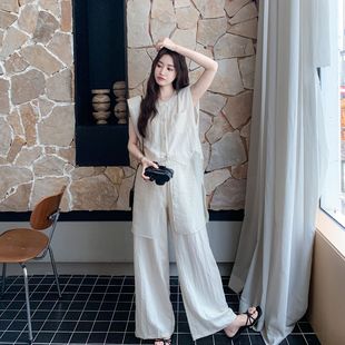 ootd旅游两件套 巨好看网纱上衣阔腿裤 套装 2025新款 女夏老钱风爆款