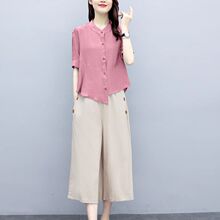 棉麻套装女夏季2025年新款气质复古亚麻休闲小个子妈妈减龄两件套