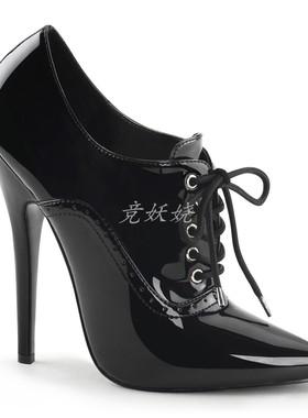 美国Pleaser/Devious/15.24cm黑色漆皮交叉绑带高跟鞋/高帮鞋