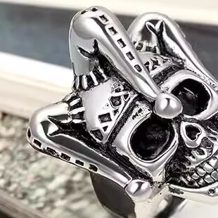 美国代购朋克骷髅头戒指个性嘻哈霸气食指环不锈钢男士哥特式戒指