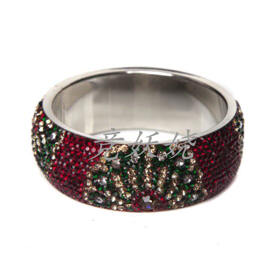 美国代购Western Fashion西方时尚流行首饰红绿水晶水钻镶嵌手镯