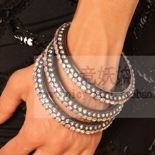 美国代购【Western fashion】3排钻石手镯水晶金属手链流行首饰