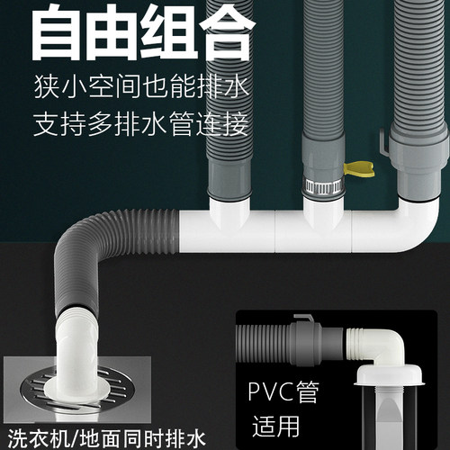 洗衣机下水管道三头通阳台地漏三通接头四通排水管三合一两用接口