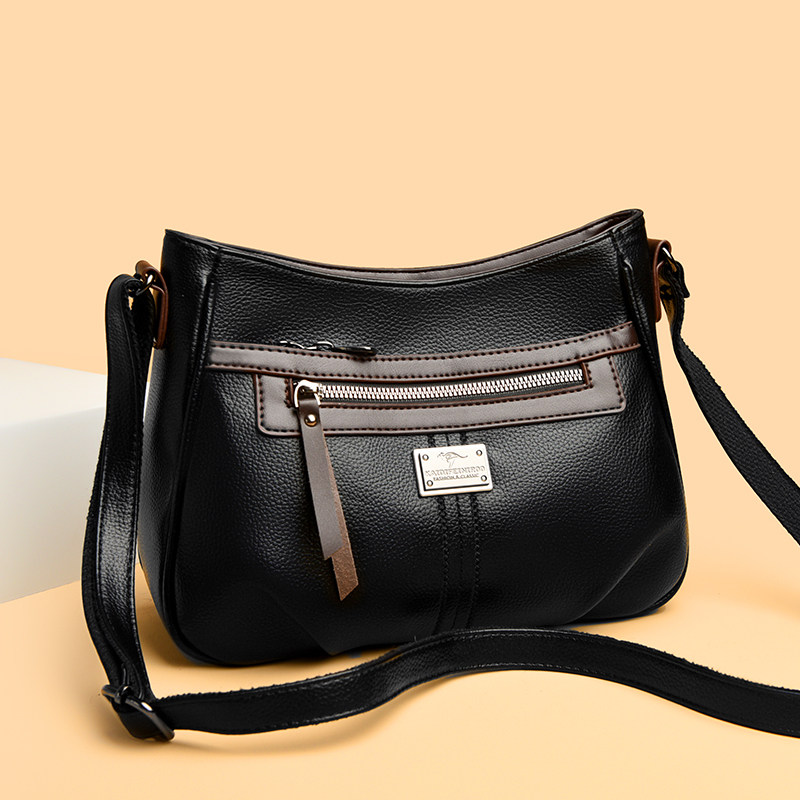 骞诺贝儿真皮质感女包2025新款时尚黑色斜挎包大容量单肩包