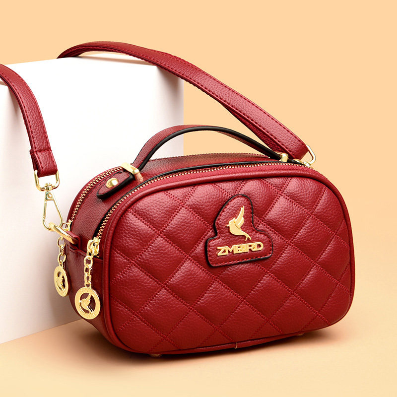 品牌正品女士小包包真皮斜挎包2025新款菱格中年妈妈包多层单肩包