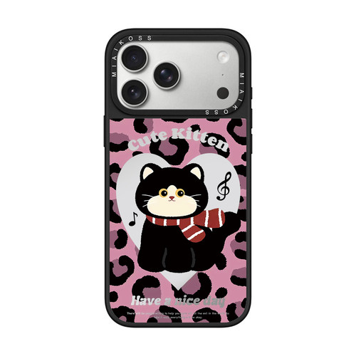 MIAIKOSS/妙吻粉豹纹猫咪镂空爱心适用iPhone17Promax苹果16手机壳15潮牌14防摔套13个性12女11艺术家磁吸版