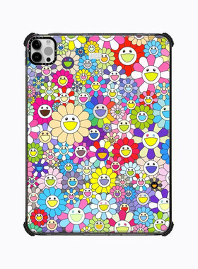 MIAIKOSS白色笑脸太阳花彩色满印适用苹果iPad Pro11寸平板电脑mini7/6保护套ipad10/11代防摔壳13/12.9mini