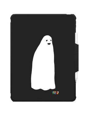 翻盖旋转折叠支架白色小鬼简约适用苹果iPad Pro11寸平板mini7/6保护套ipad10/11代防摔壳卡通air5/6/7精致