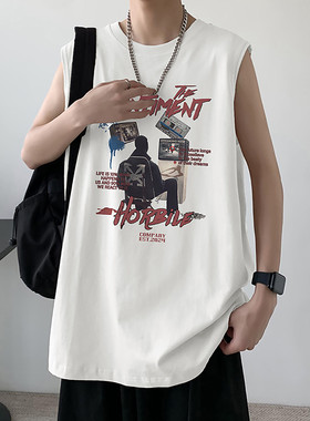 2024新款复古潮流印花无袖男女宽松运动健身美式背心M4118特p18