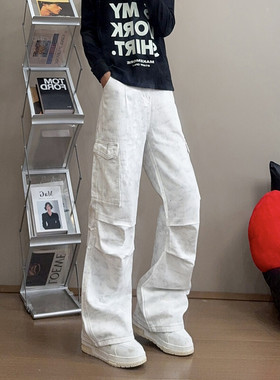 B221美式ins高街暗黑印花宽松工装牛仔裤LK24390-潮E46潮78