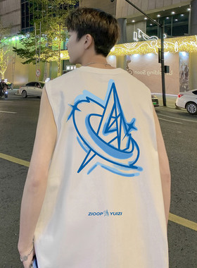 2024新款复古潮流印花无袖男女宽松运动健身美式背心M4128 特p18