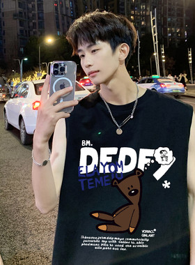 2024新款复古潮流印花无袖男女宽松运动健身美式背心M4133  特p18