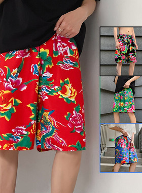 DK2009夏新男女中性大花沙滩裤大码东北大花短裤团队裤运动篮球裤