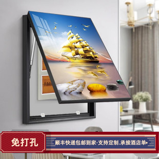 电表箱装饰画简约现代轻奢竖版配电箱液压杆强遮挡电闸盒墙壁挂画