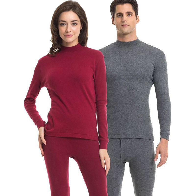 三枪内衣男秋冬薄款纯棉高领宽松大码打底女全棉秋衣秋裤保暖套装