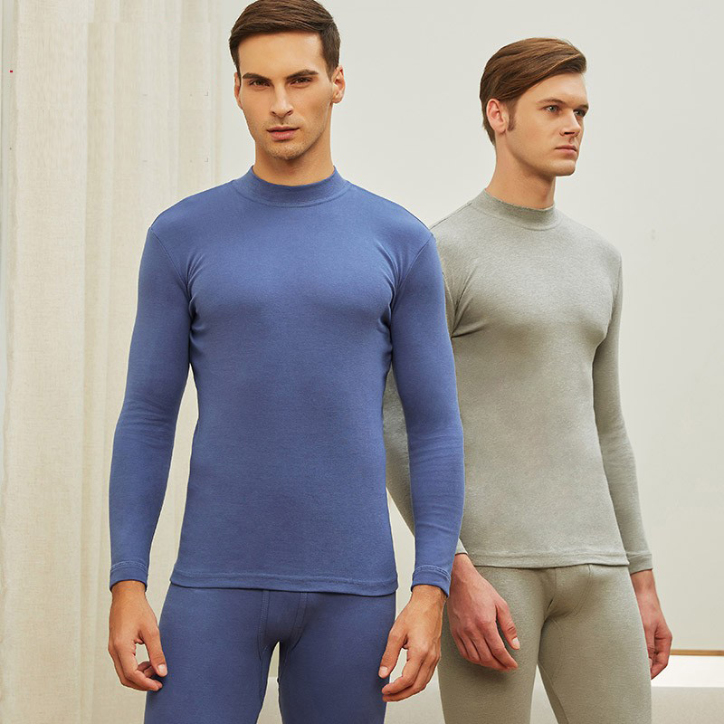 三枪保暖内衣男纯棉秋冬中厚加厚半高领长袖长裤秋衣秋裤全棉套装