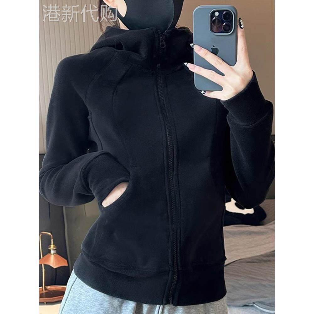 修身摇粒绒收腰卫衣外套女春秋款2025新款开衫加绒加厚抓绒衣内胆