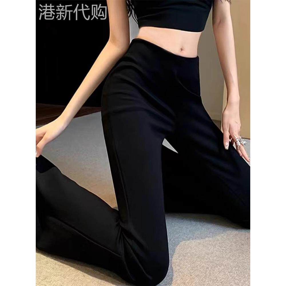 黑色靴型裤女士夏季2025新弹性高腰弹性修身修身休闲及地喇叭裤