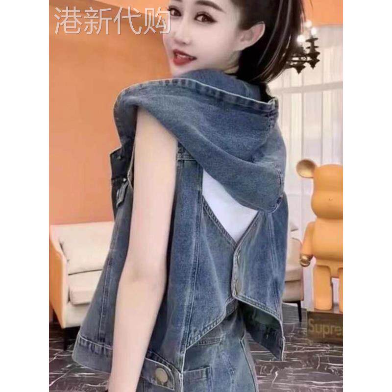 时尚露背牛仔马甲女夏季新款欧货小个子宽松显瘦外穿背心短款外套